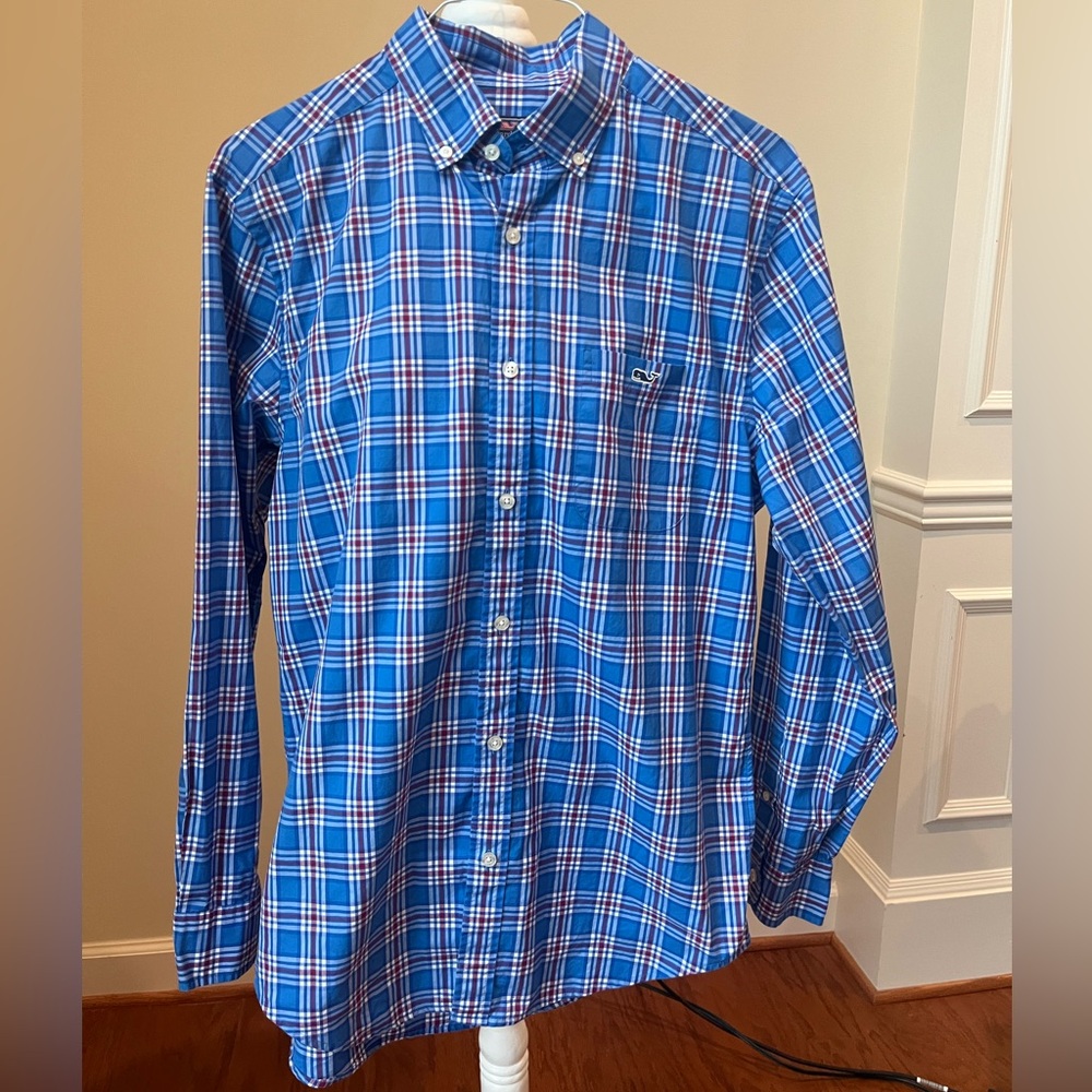 Vineyard Vines Men’s Blue Plaid Long Sleeve Button Up- M